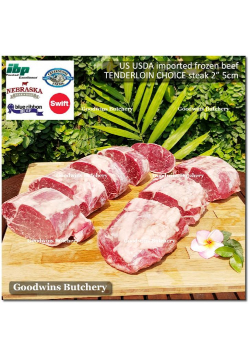 Beef Eye Fillet Mignon Has Dalam TENDERLOIN frozen USDA US CHOICE SWIFT STEAK 2" 5cm 350-500 g/pc (price/pc 500g)